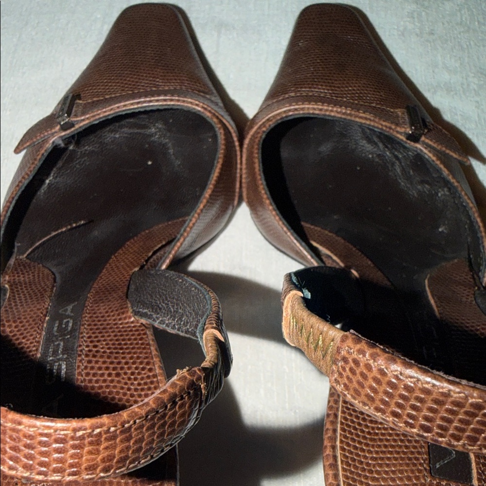 Via Spiga Women’s Italian Made Lizard Embossed Chocolate Slingback Heel Size 8.5 - Picture 8 of 11
